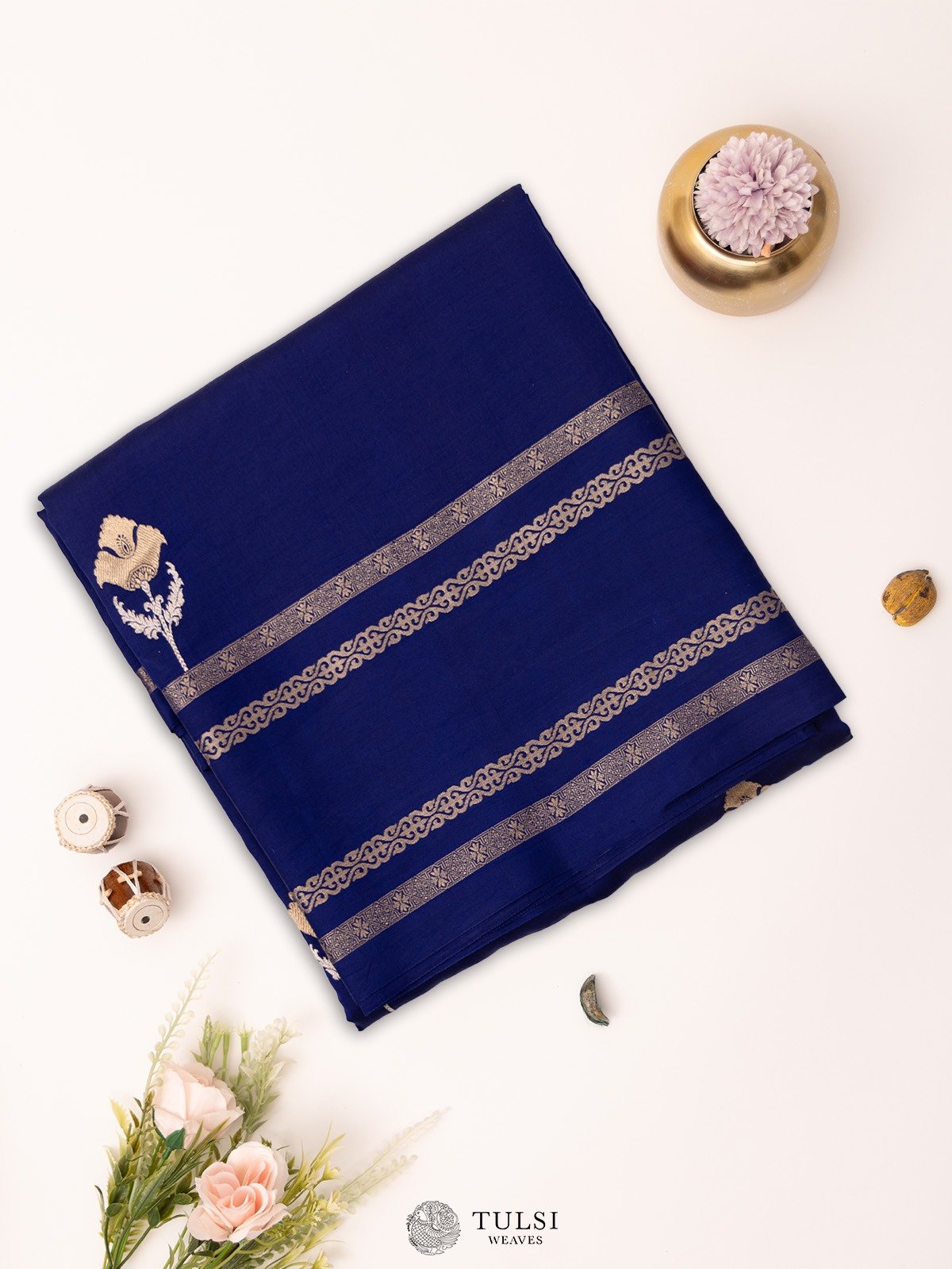 Navy Blue Mashru Silk Saree