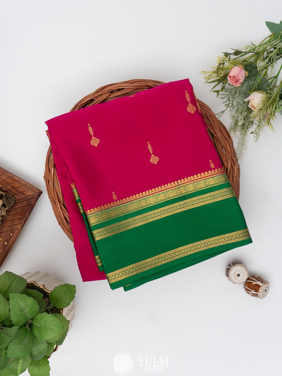 Rani Pink Mysore Silk Saree with Contrast Border