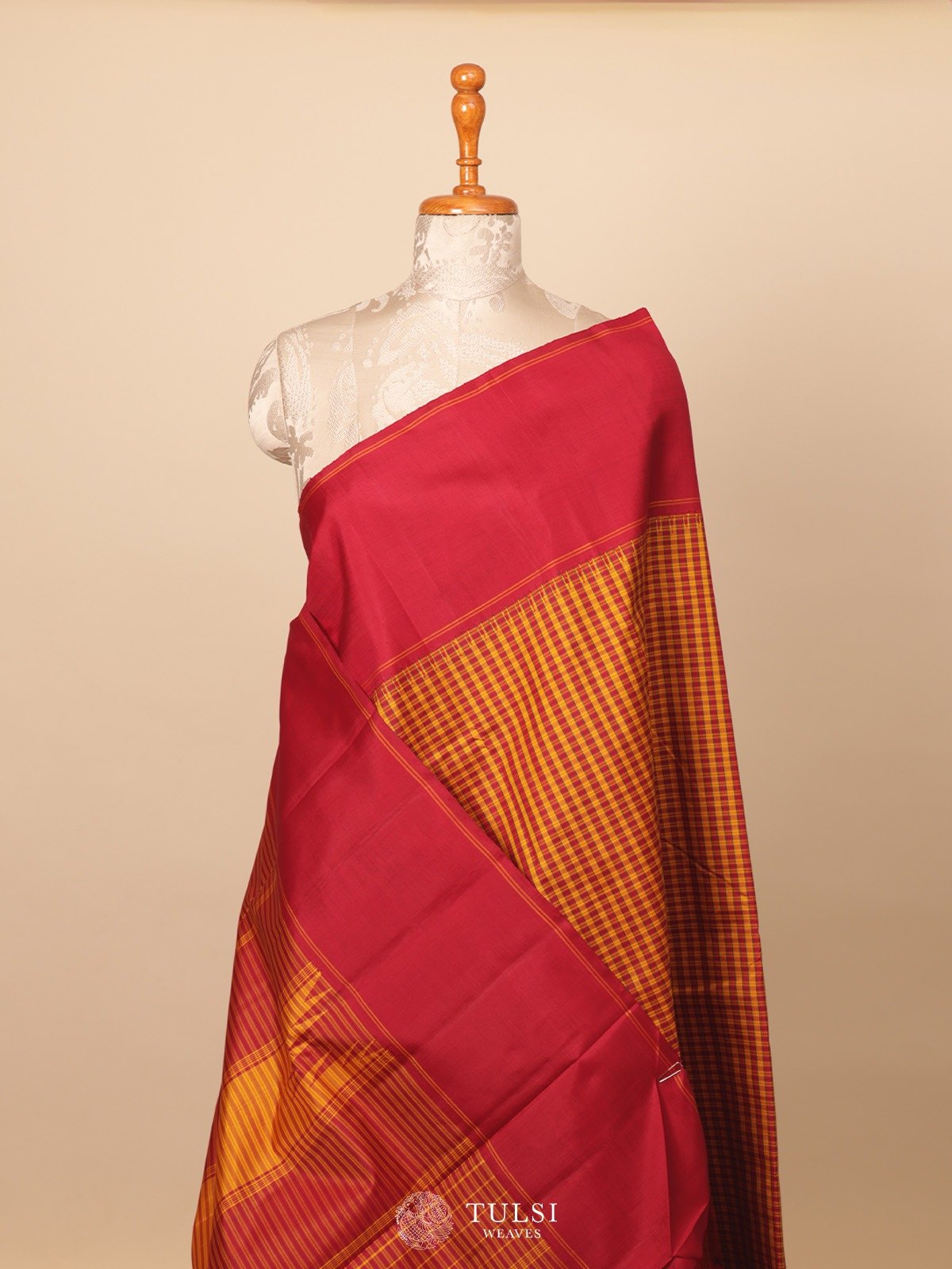 Multi Color Checked Kanjeevaram Silk Saree