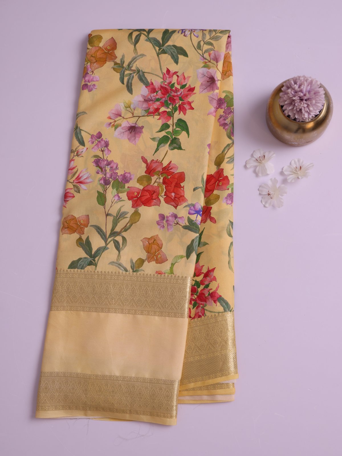 Sandal Printed Kanjeevaram Silk Saree
