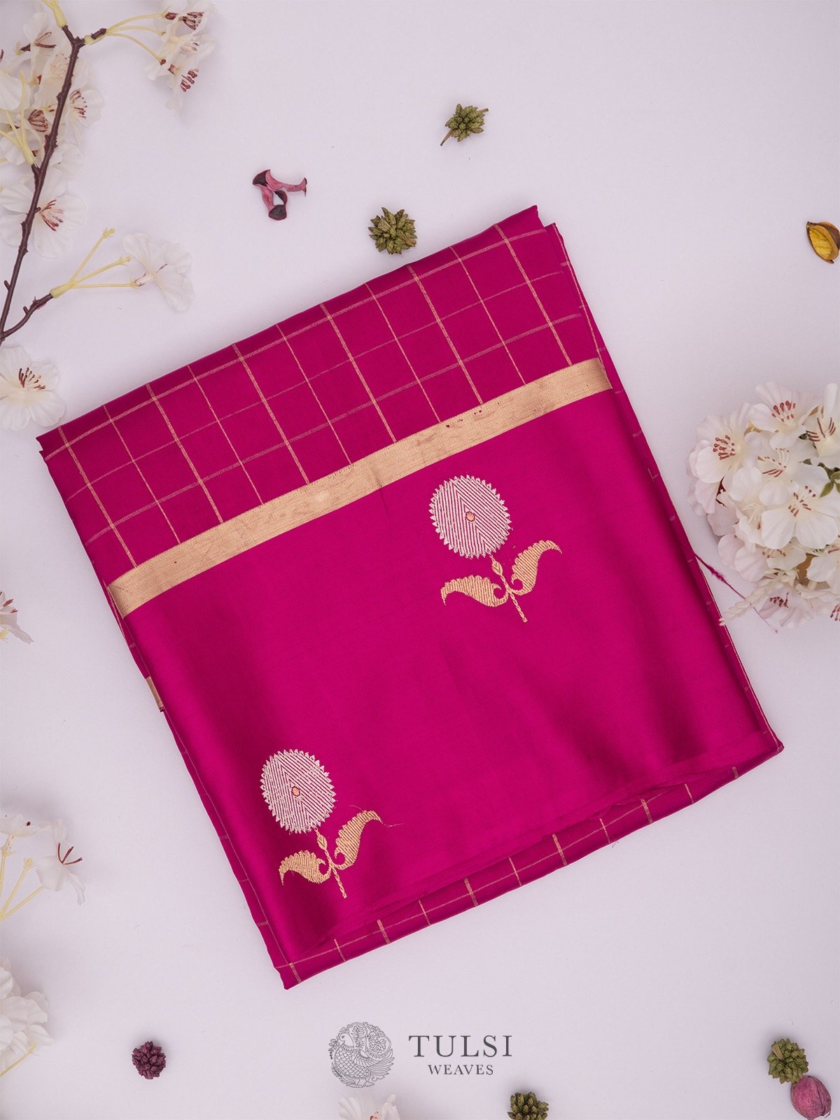 Magenta Pink Banarasi Silk Saree