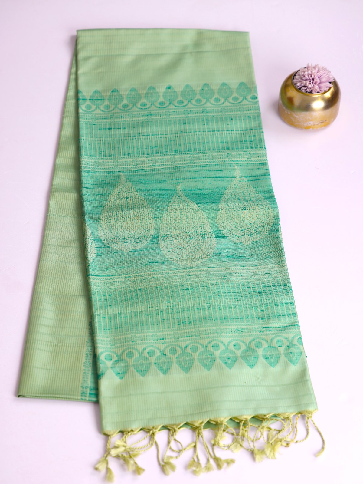 Pista Green Striped Soft Silk Saree
