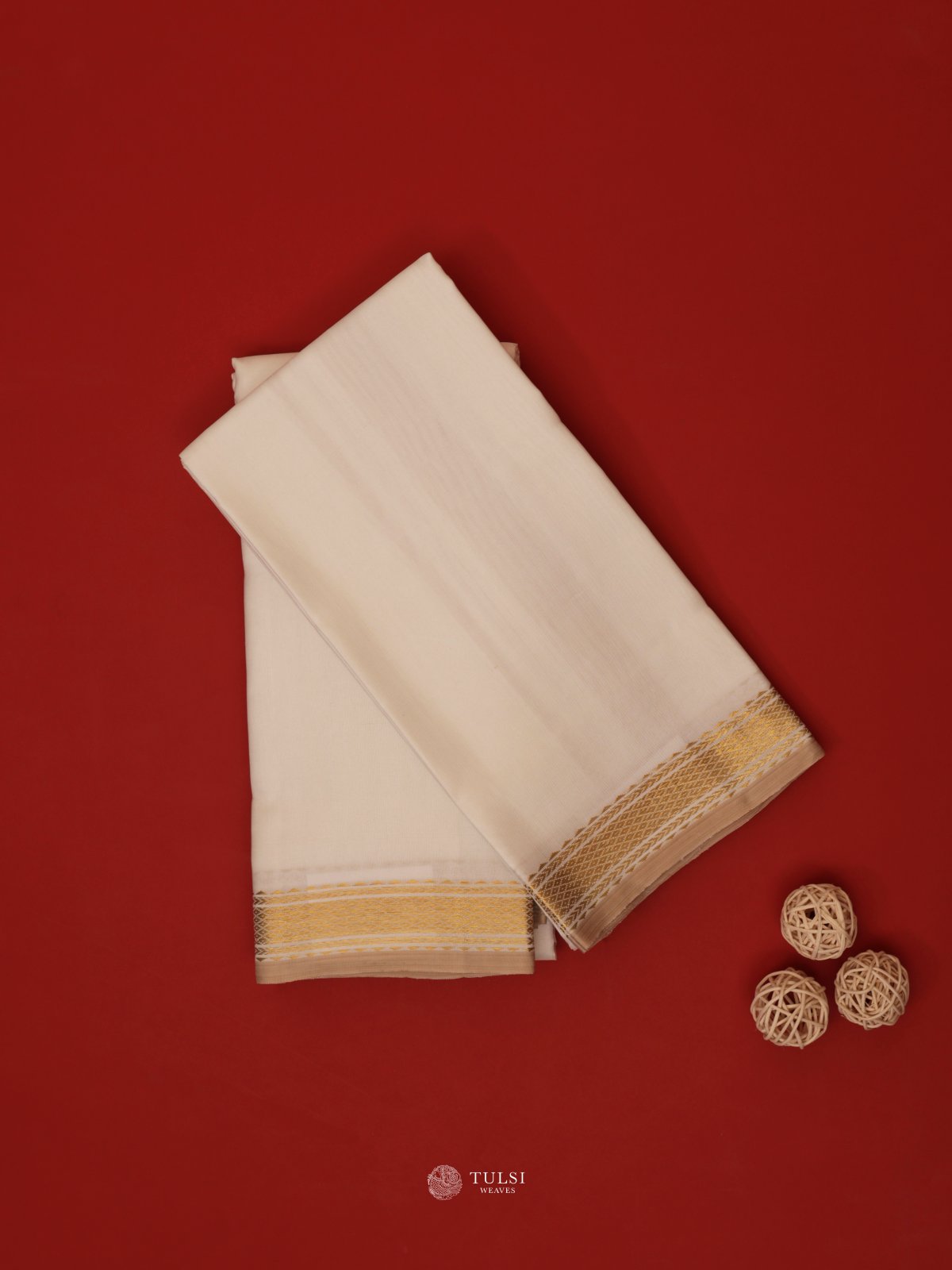 White Silk Dhoti and Vasthram with Zari Border