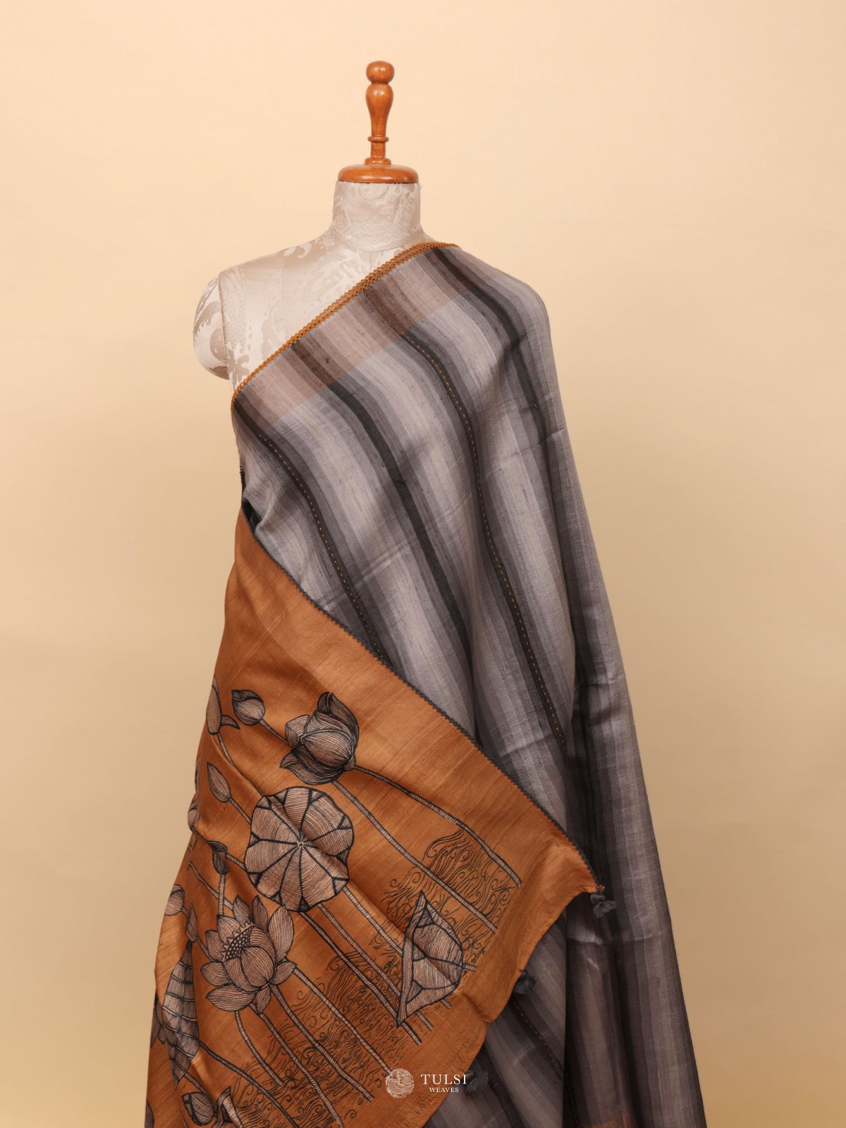 Multicolour Stripes Printed Tussar Silk Saree