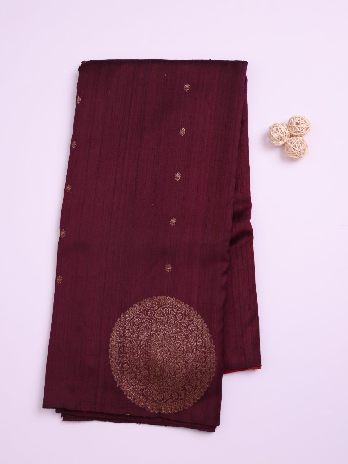 Dark Burgundy Banaras Tussar Silk Saree