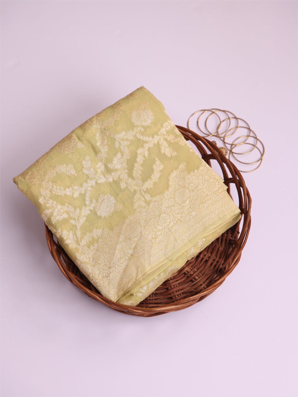 Light Green Banaras Georgette Silk Saree