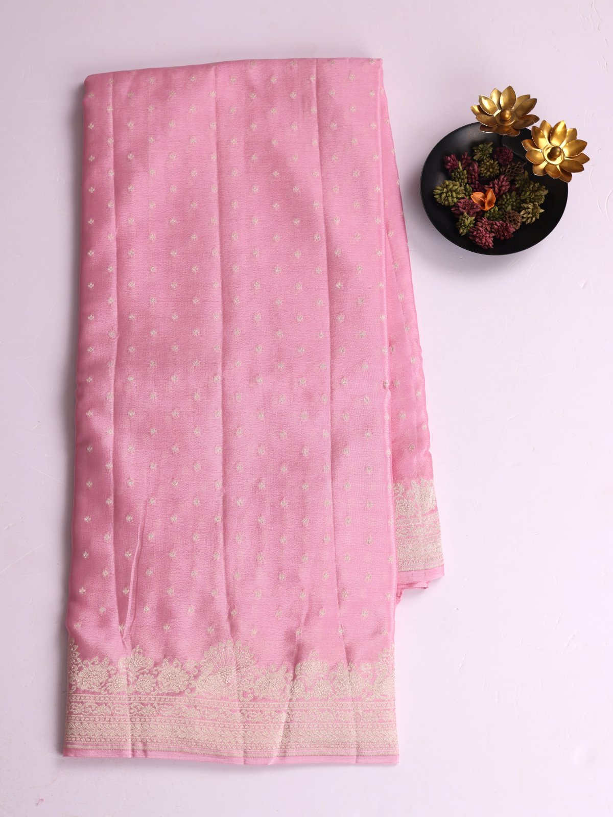 Light Pink Banaras Crepe Silk Saree
