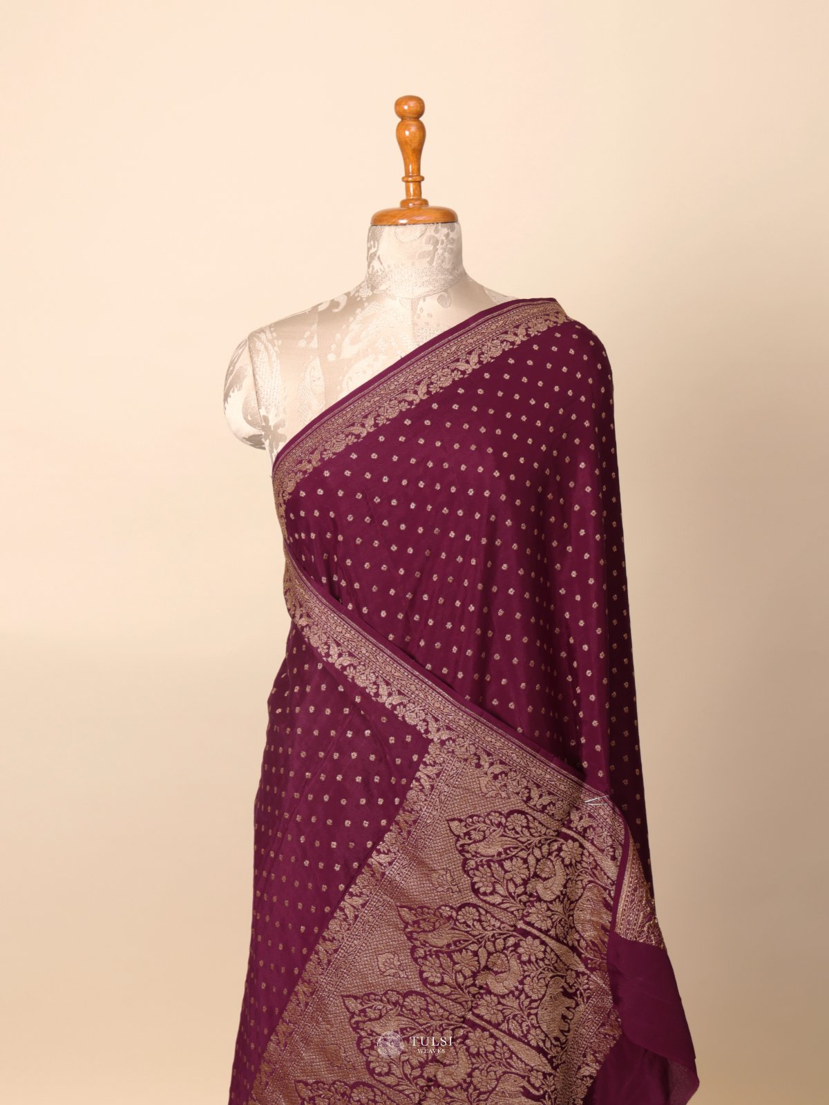 Dark Purple Banaras Crepe Silk Saree 