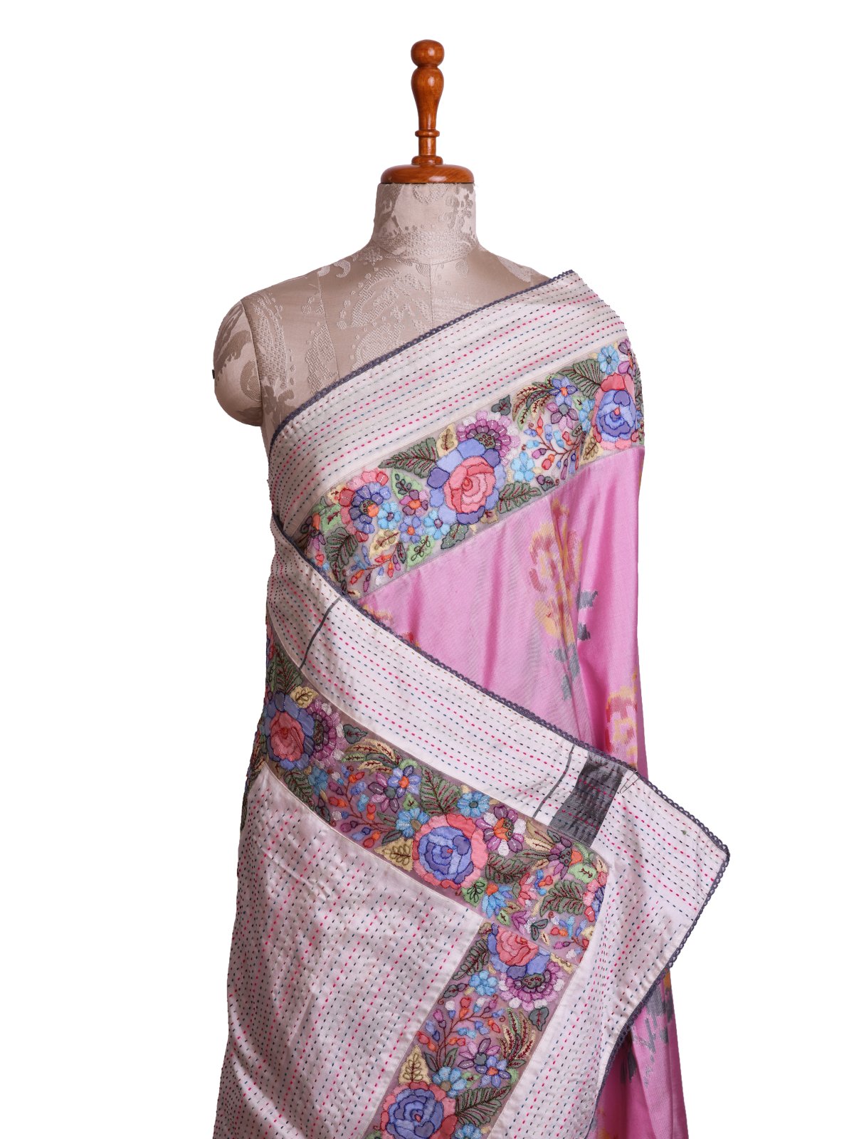 Pastel Pink Patola Silk Saree with Shadow Embroidered Border