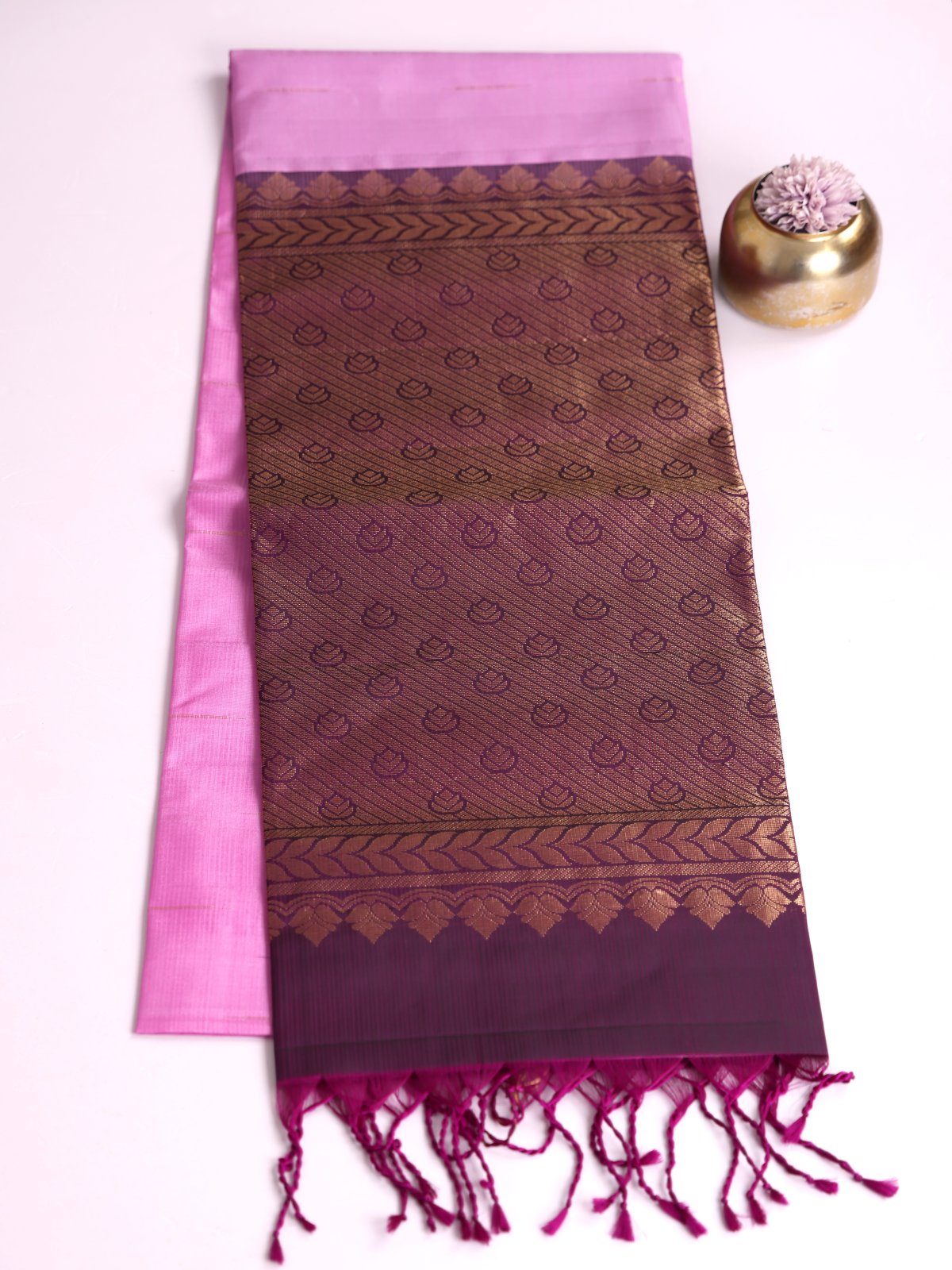 Onion Pink Soft Silk Saree With Purple Border