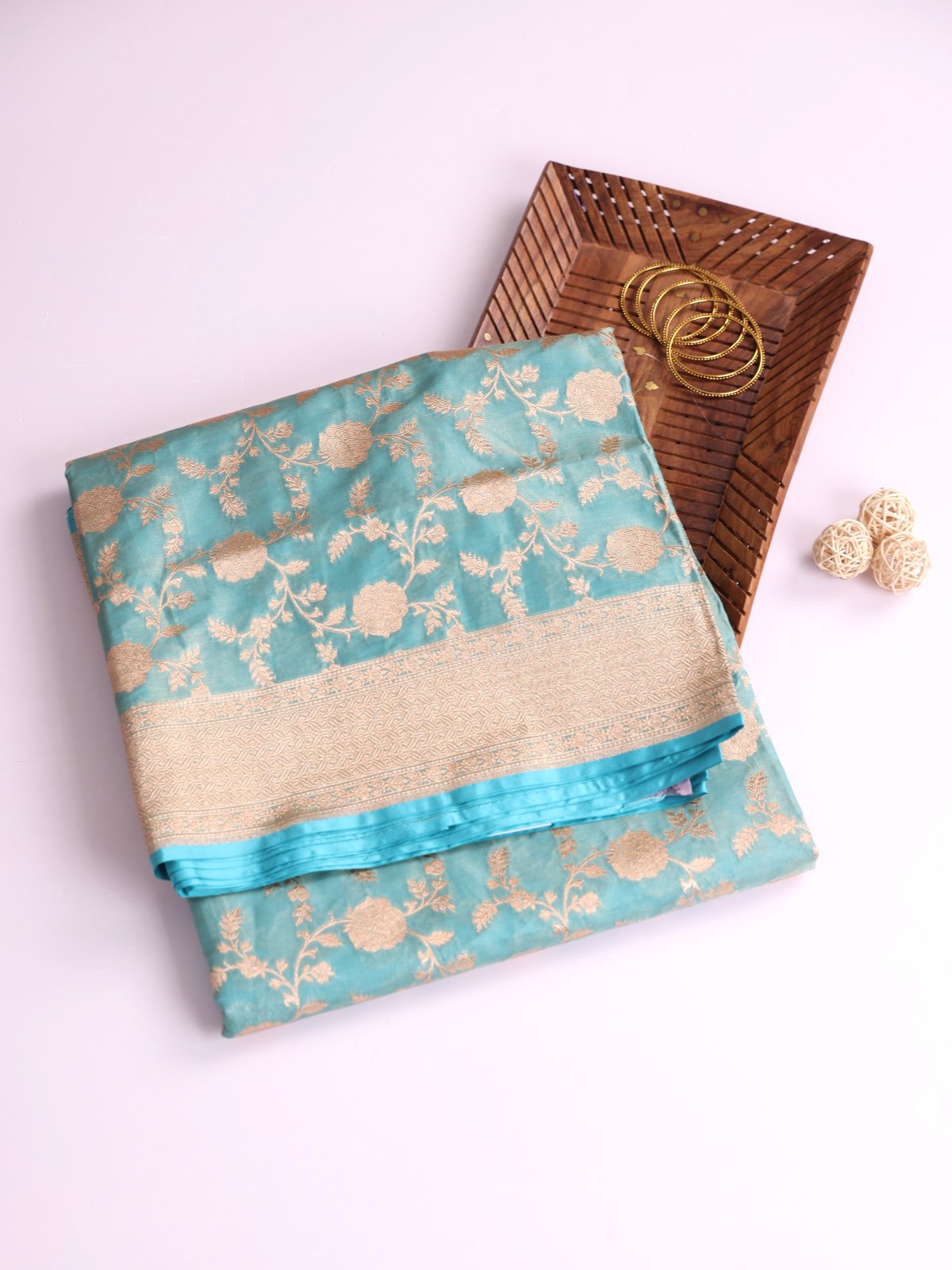Light Blue Tissue Banaras Silk Saree With Zari Border