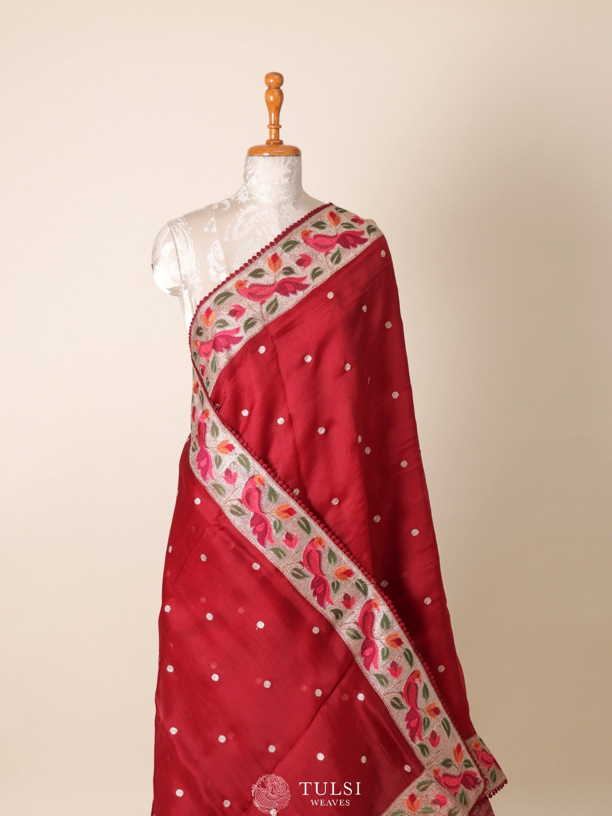 Dark Red Organza Silk Saree 