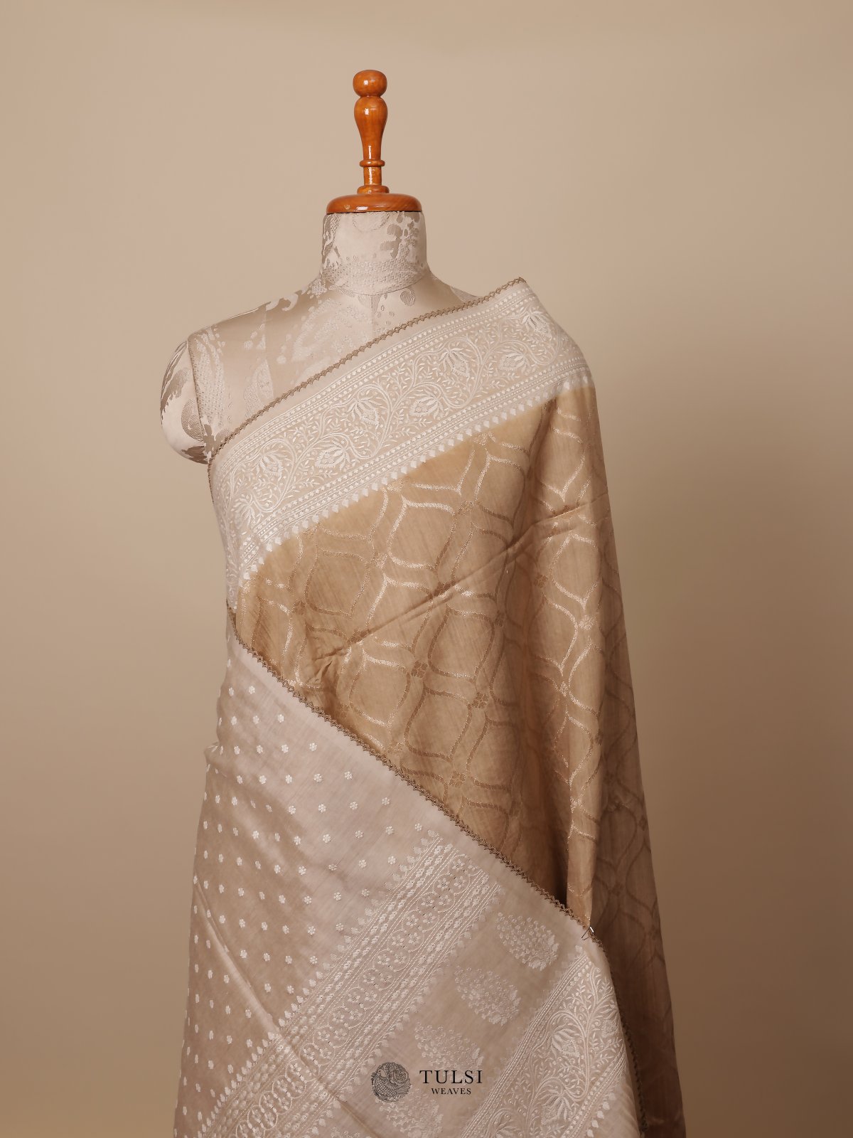 Khaki Munga Tussar Silk Saree
