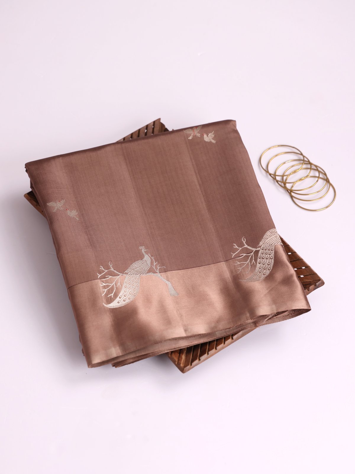 Dusty Brown Mashru Silk Saree With Satin Border