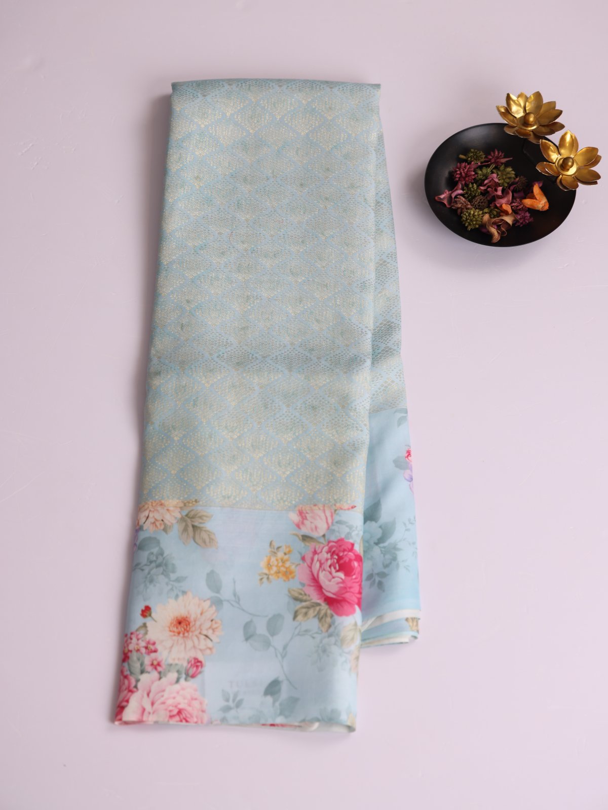 Light Blue Brocade Kanjeevaram Silk Saree With Printed Border