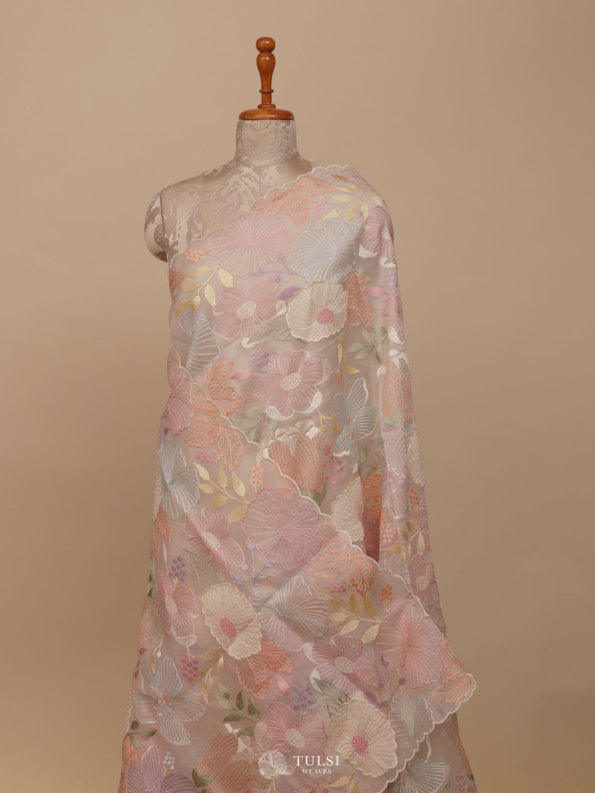 Off White Organza Embroidery Saree
