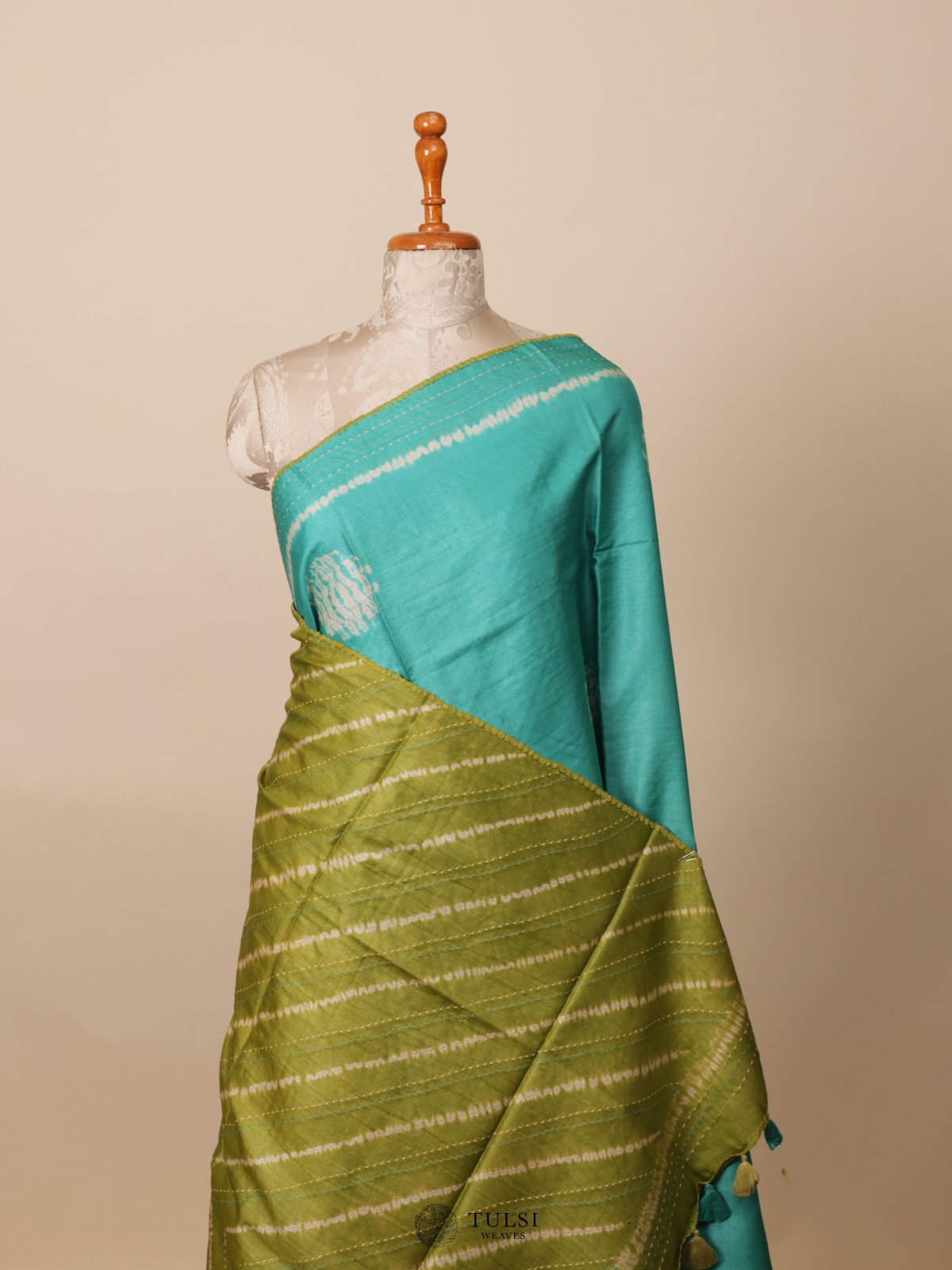 Sea Green Shibori Tussar Silk Saree