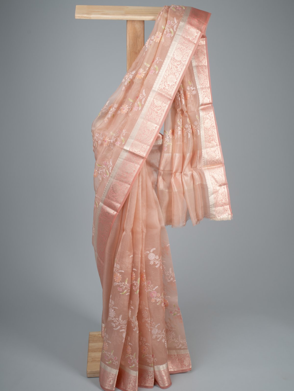 Light Peach Organza Silk Saree