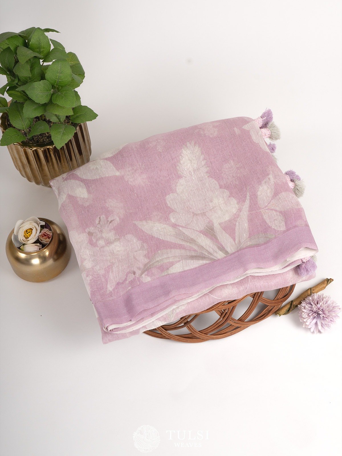 Palermo Pink Printed Linen Saree