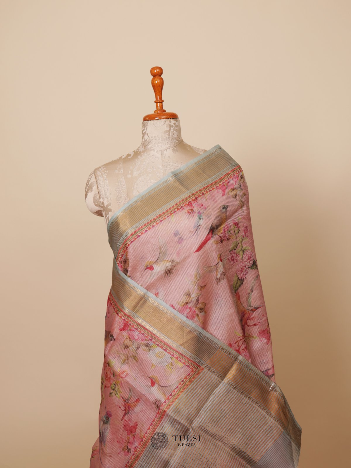 Light pink Printed kota Organza Silk Saree