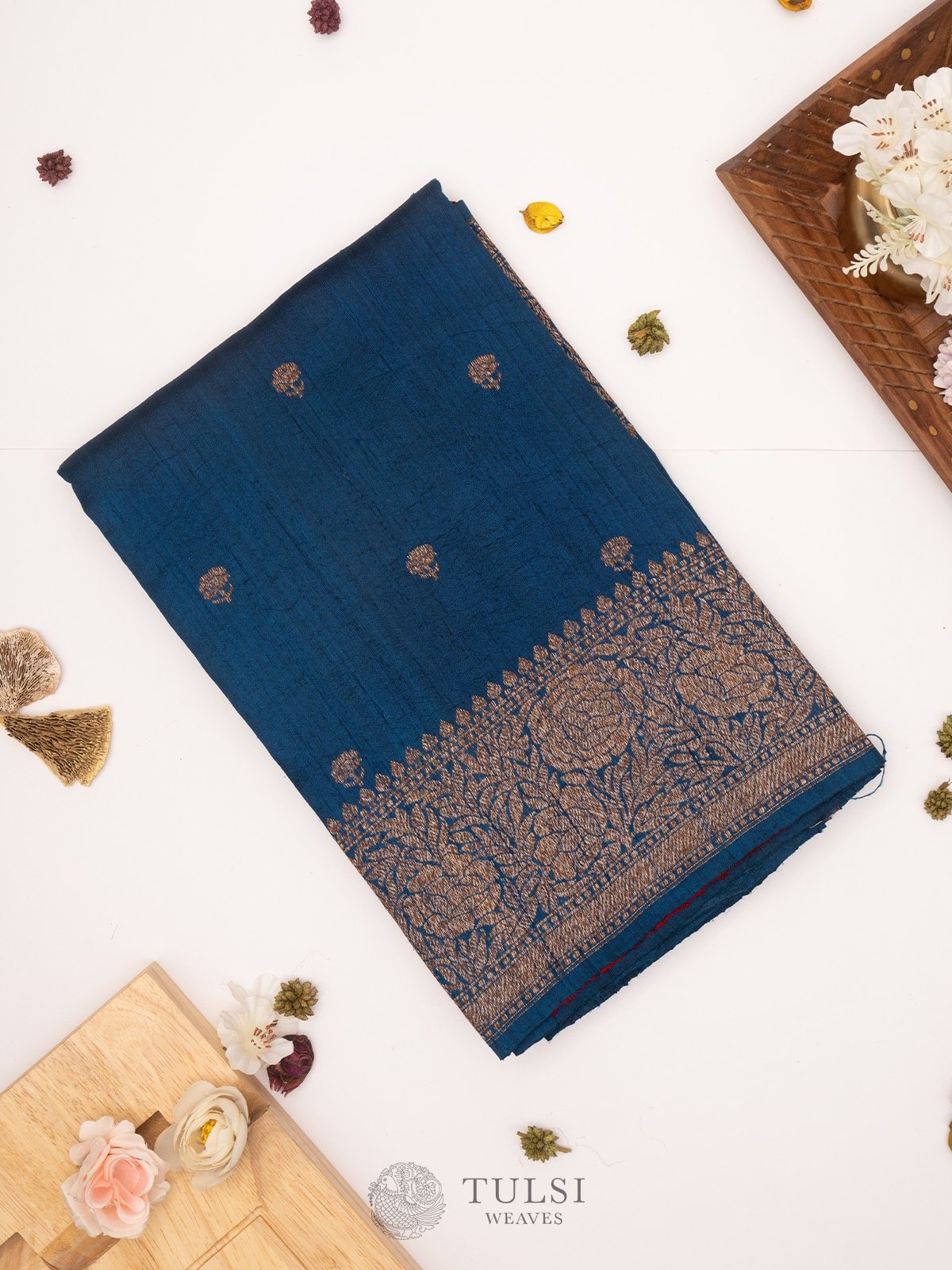 Peacock Blue Banarasi Tussar Silk Saree