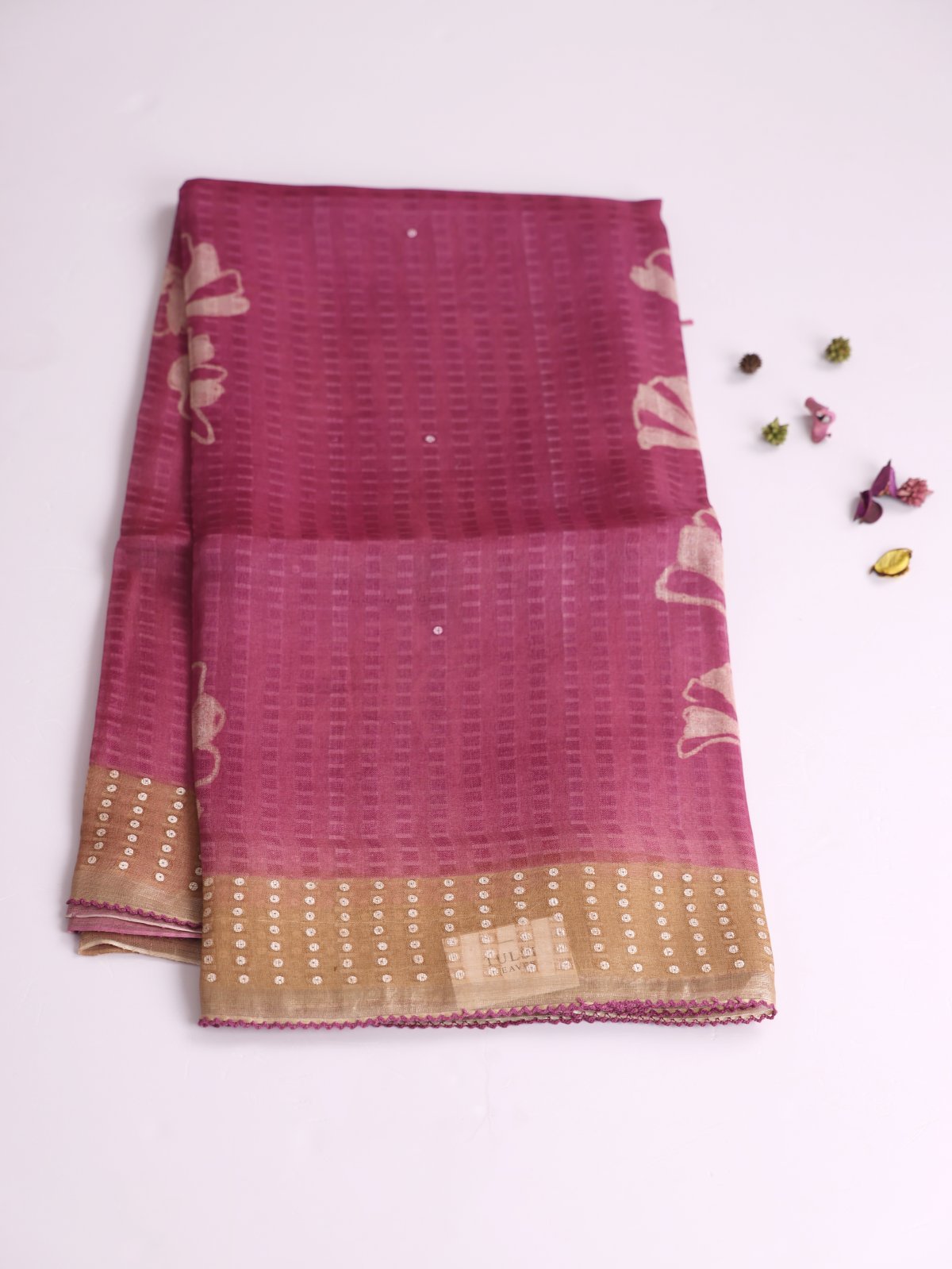 Mauve Printed Organza Silk Saree With Sequins Border