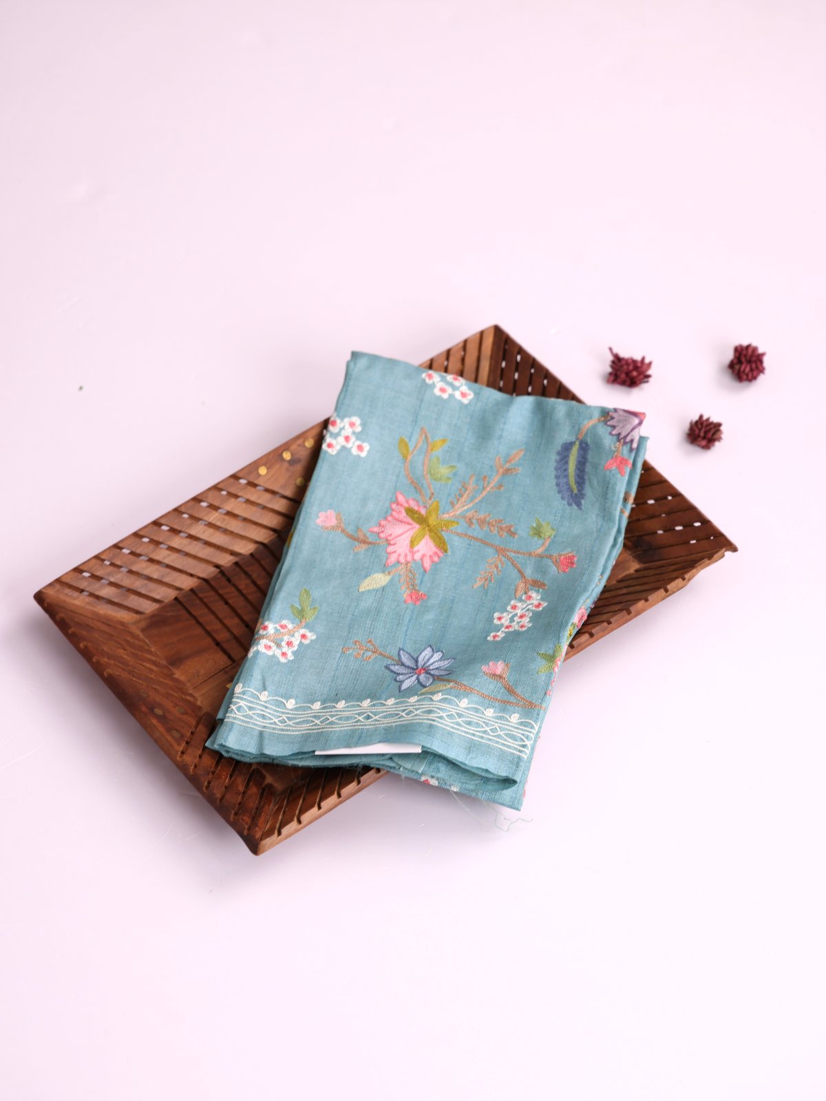 Light Blue Embroidered Tussar Silk Blouse