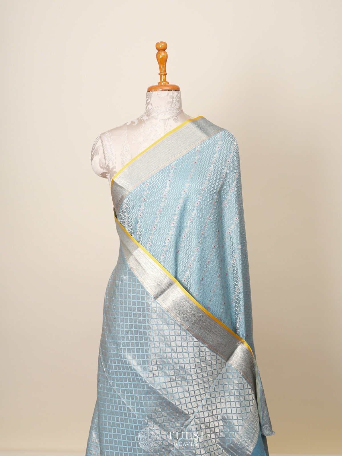 Light Blue Banaras Crepe Silk Saree