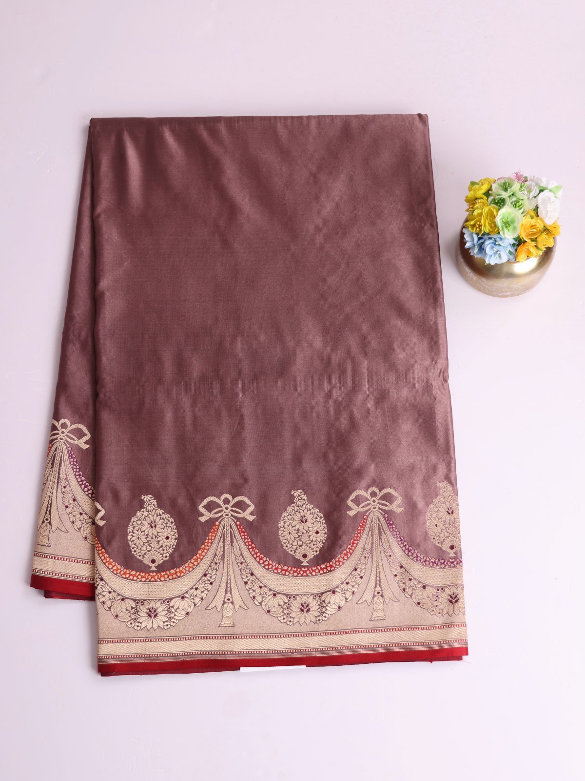 Light Mauve Mashru Silk Saree With Zari Border