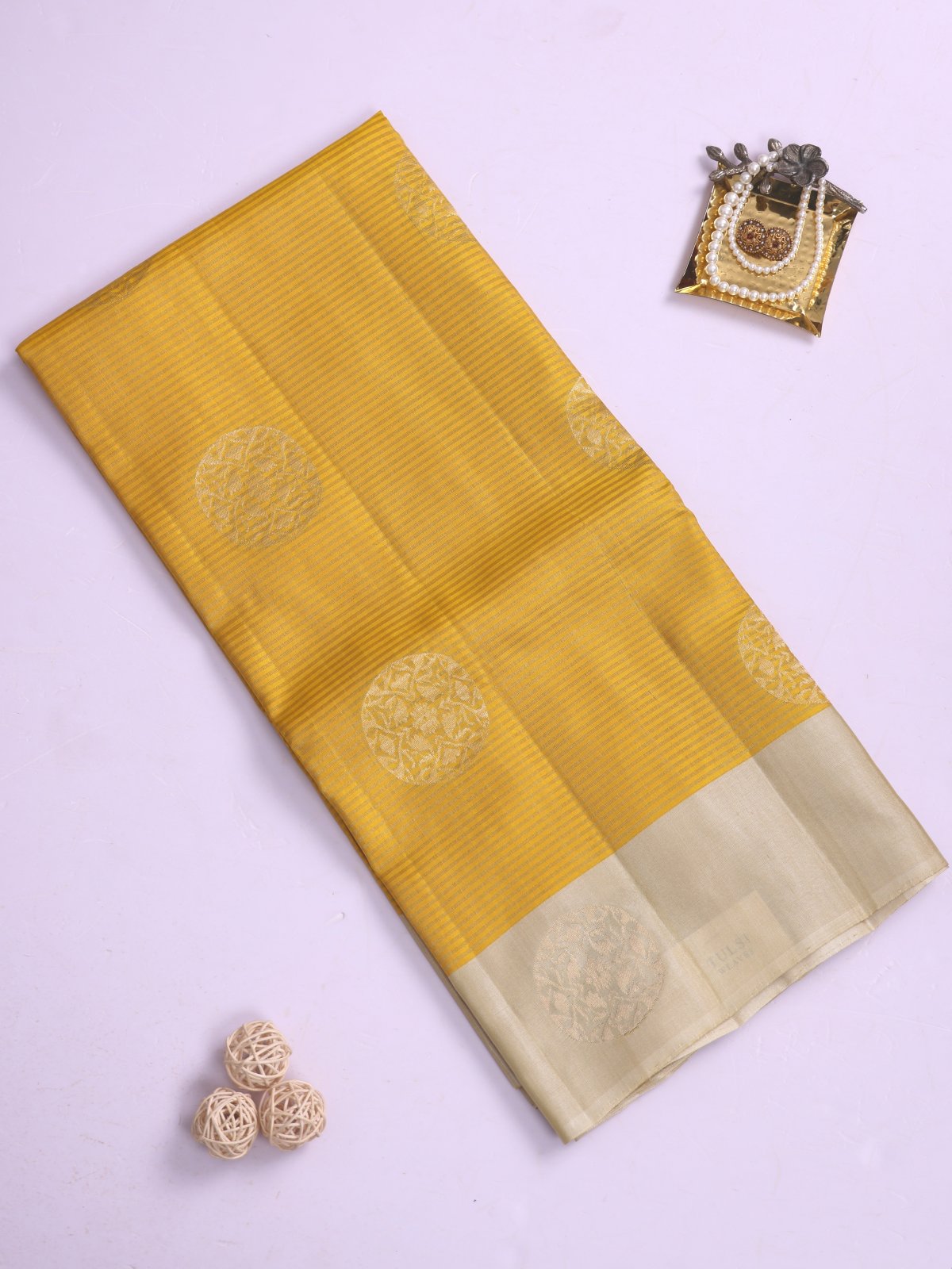 Yellow Soft Silk Tussar Saree With Beige Border 