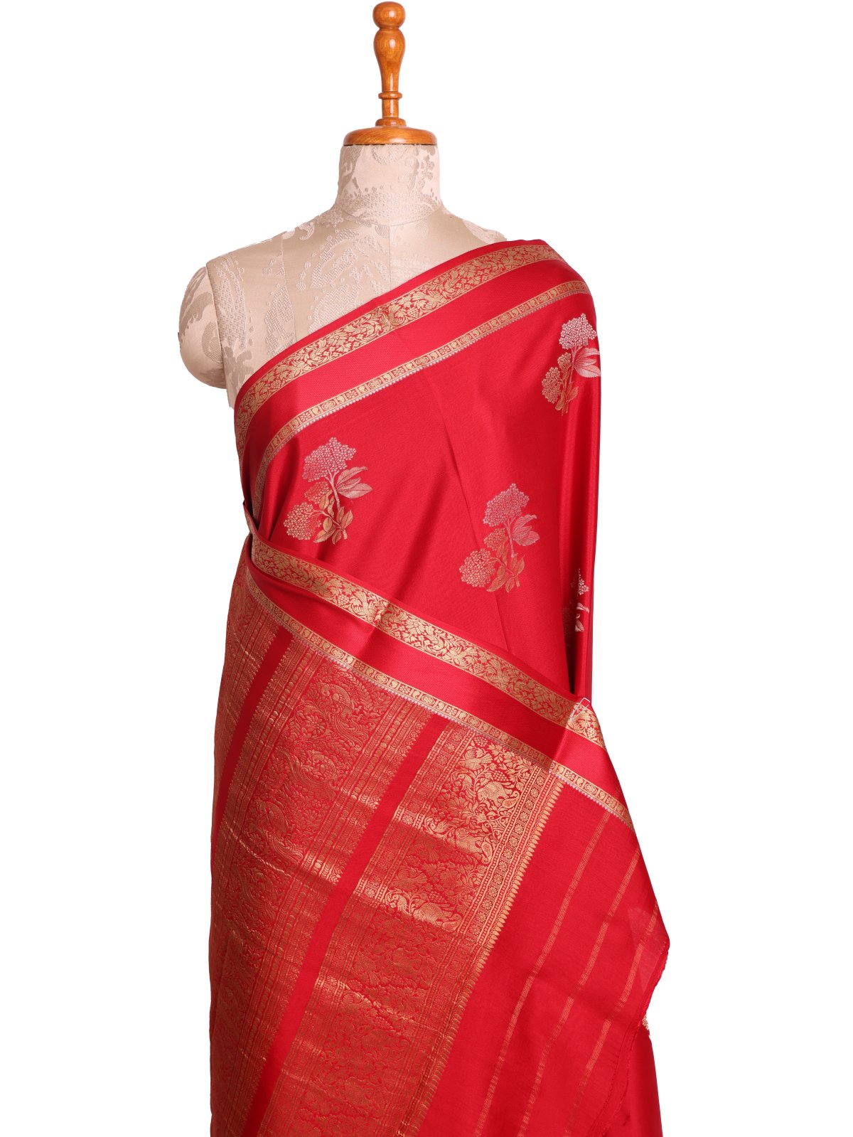 Red Mysore Silk Saree With Self Zari Border