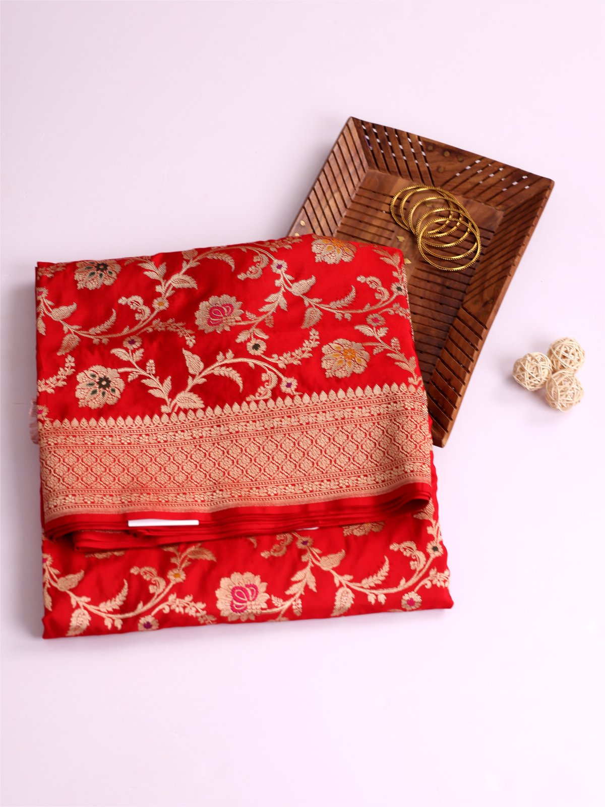 Red Banaras Silk Saree with Zari Border