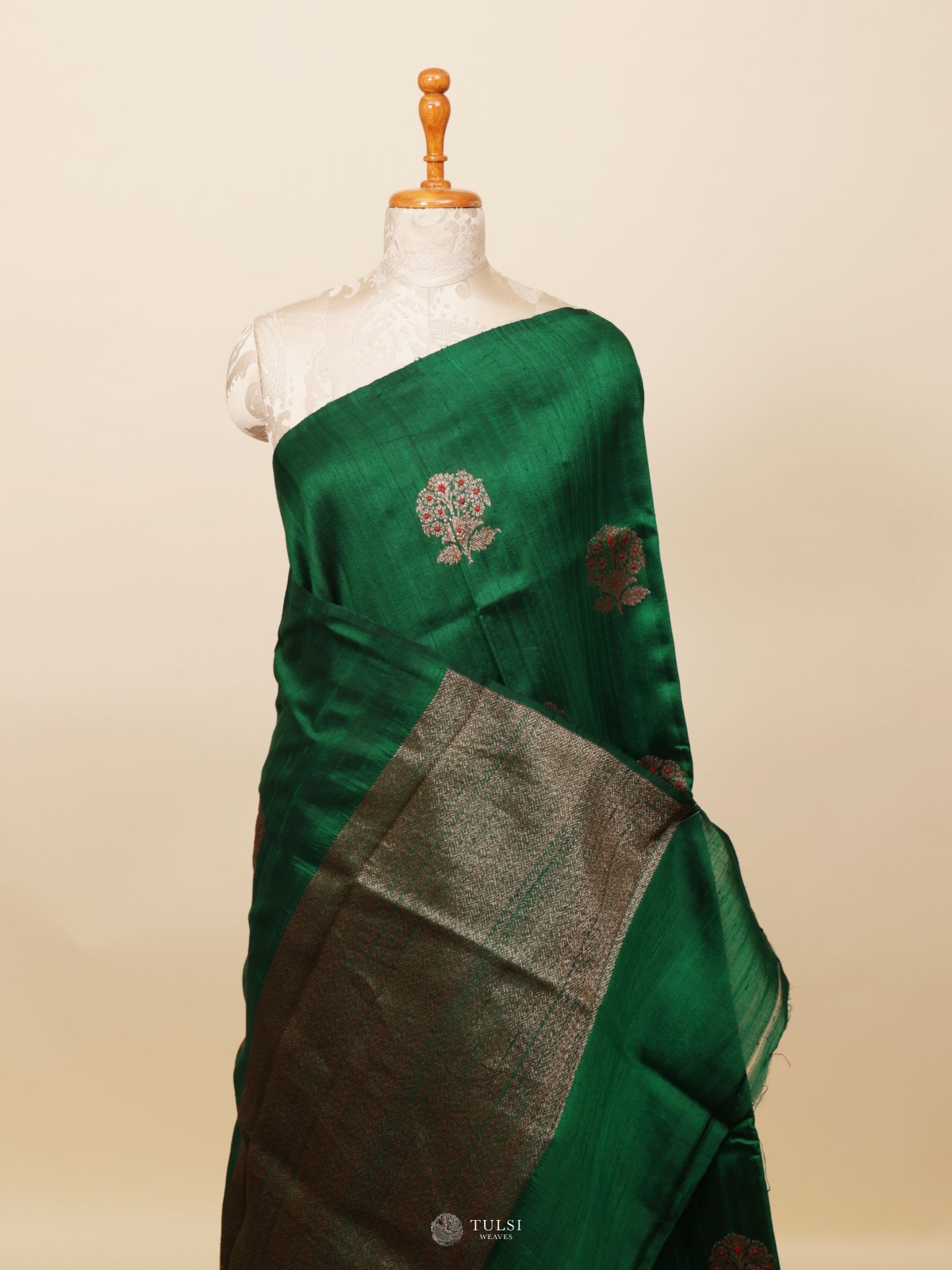 Green Banaras Tussar Silk Saree
