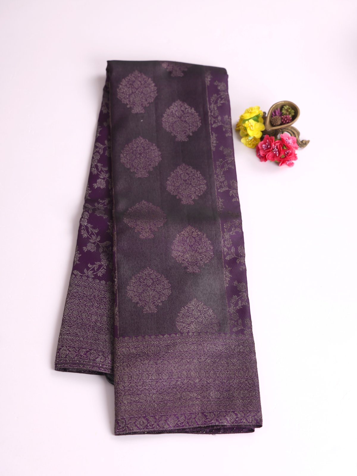 Dark Nagapazham Kanjeevaram Silk Saree With Antique Zari