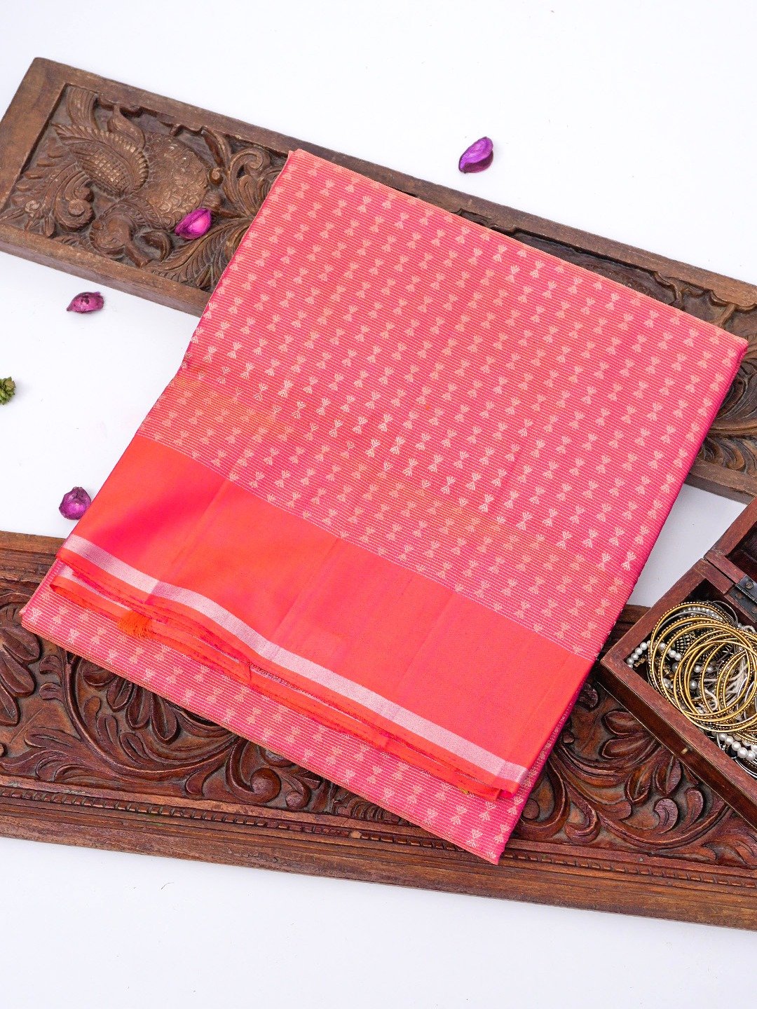 Orange-Pink Soft Silk Tissue Saree 