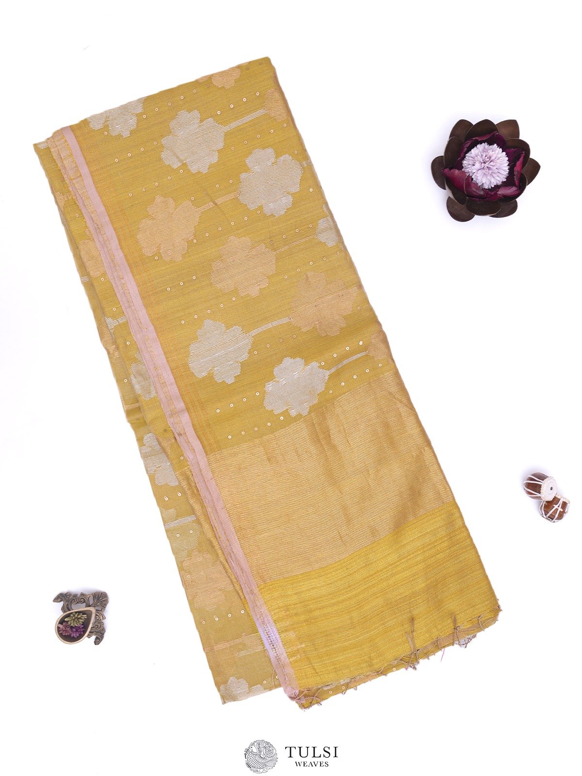 Mustard Bailou Tussar Saree with Sequence Work