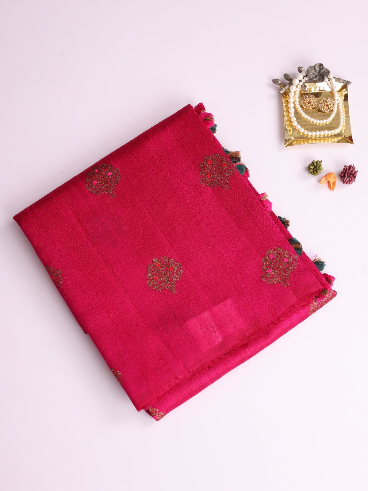 Magenta Pink Banaras Tussar Silk Saree