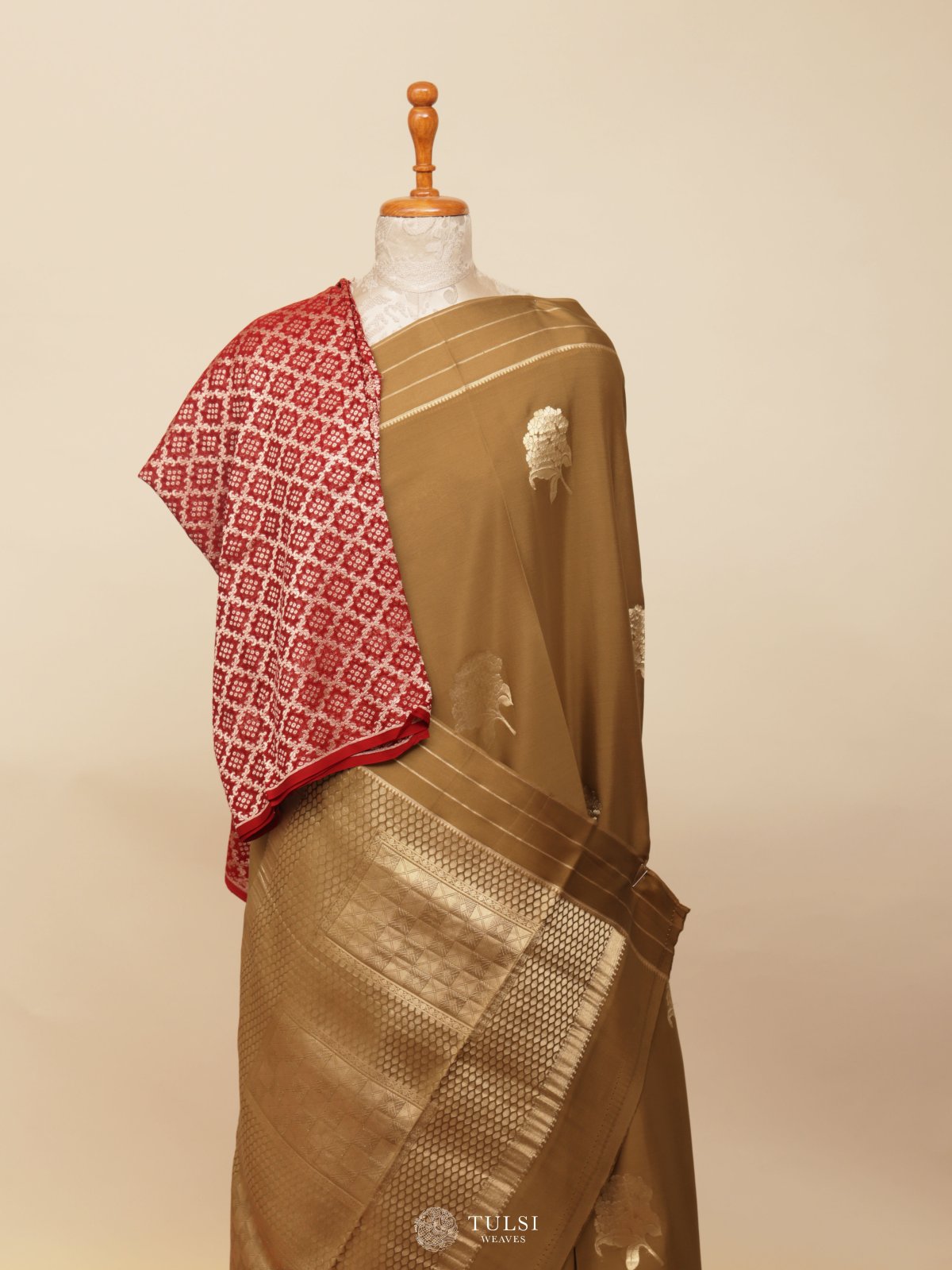 Golden Brown Mysore Silk Saree With Banaras Georgette Blouse