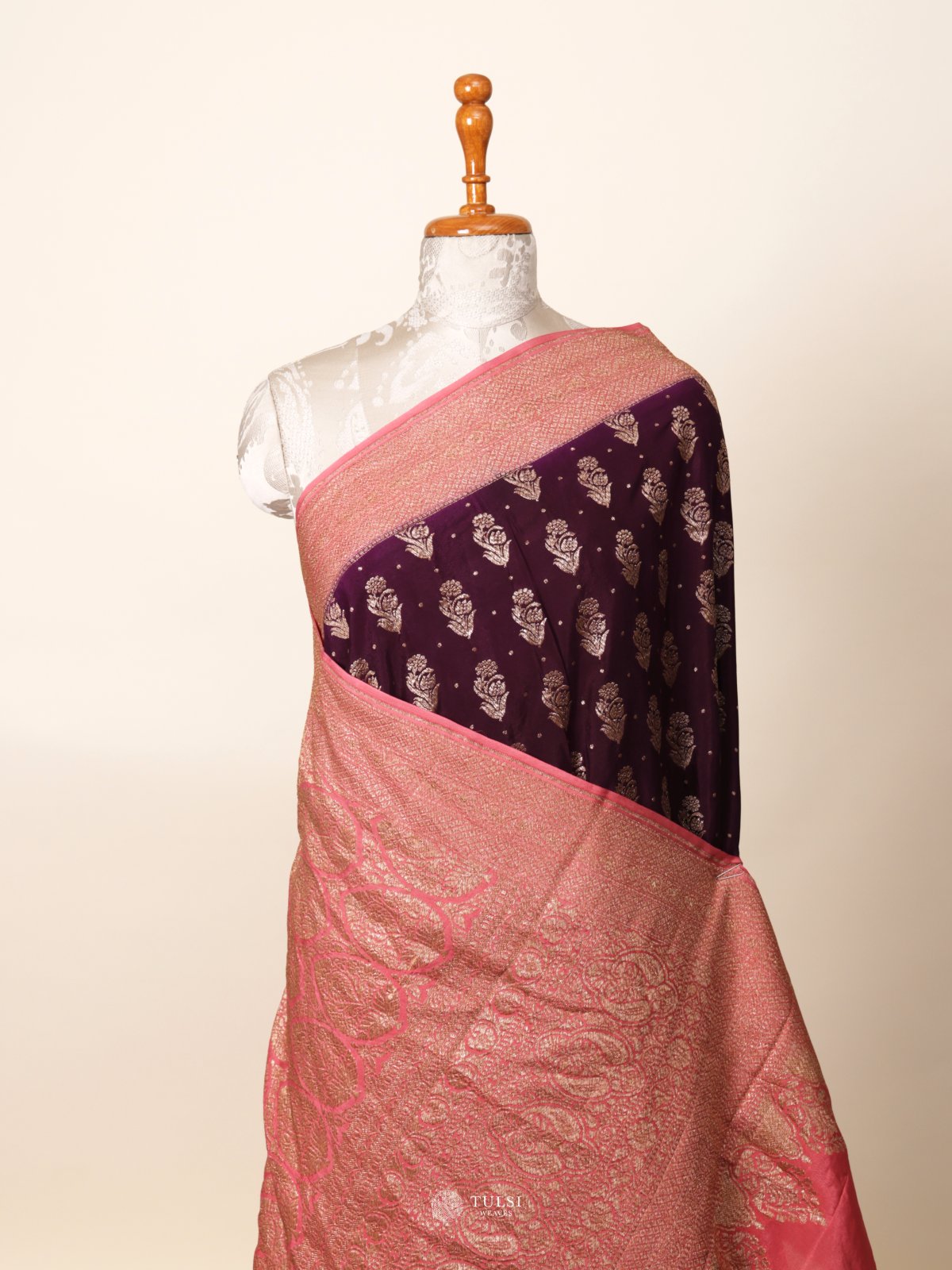 Dark Purple Banaras Crepe Silk Saree 