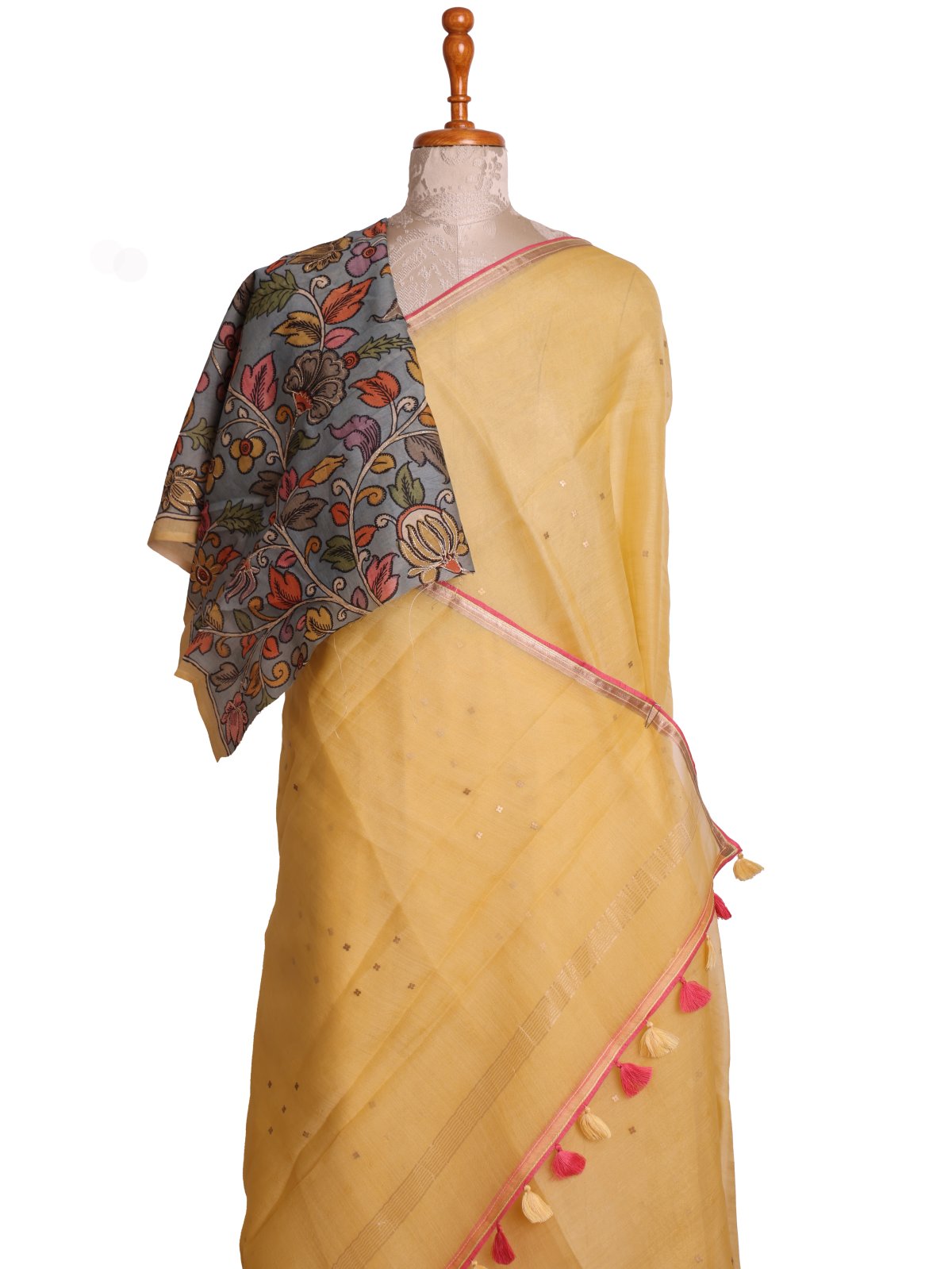 Yellow Organza Saree with Kalamkari Blouse