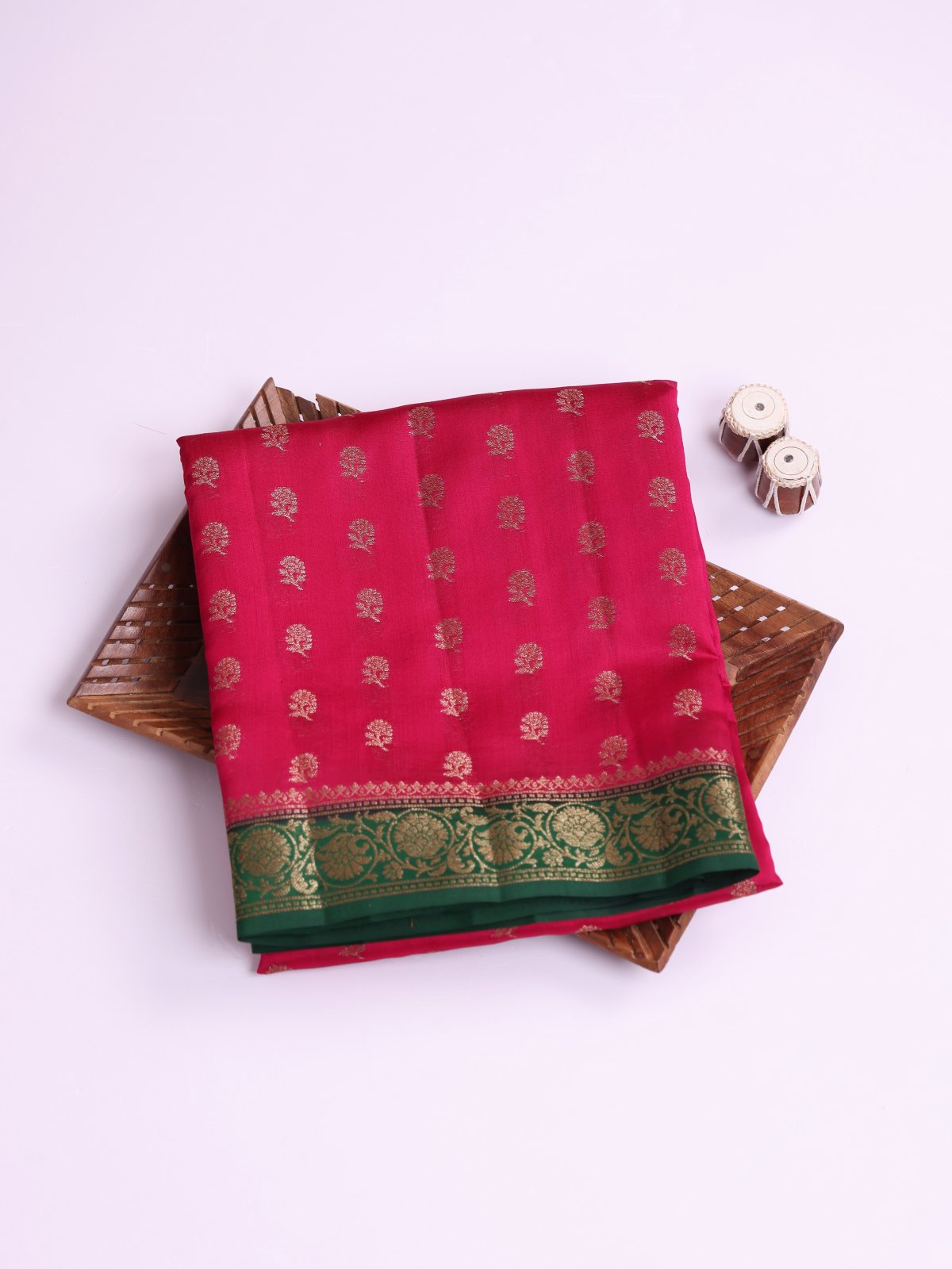 Rani Pink Chaniya Silk Saree with Emerald Green Border
