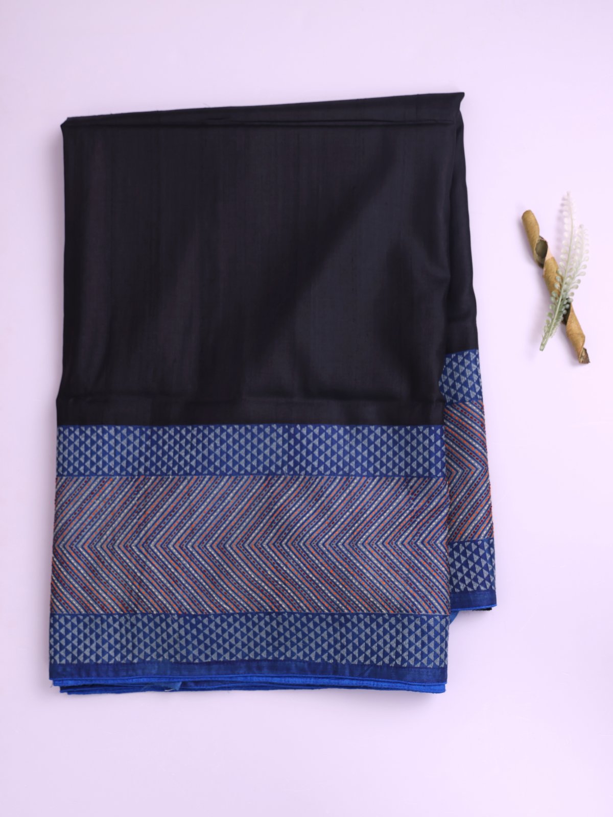 Black Tussar Silk Saree with Kantha Embroidery