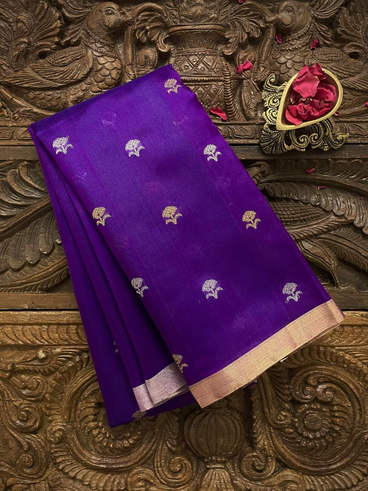 Bright Purple Chanderi Silk Blouse With Gold and Silver Zari Detailing