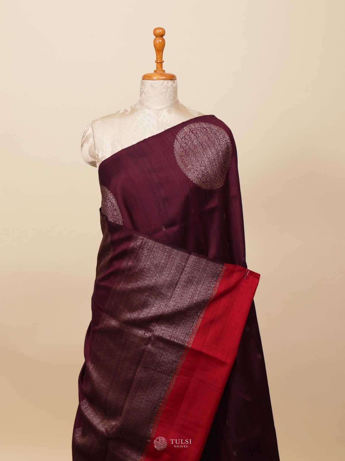 Drak Purple Banaras Tussar Silk Saree