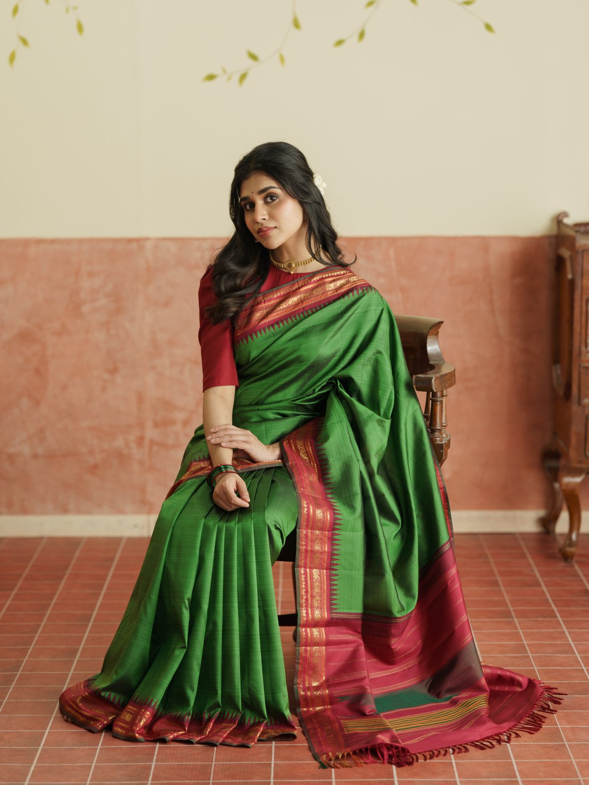 Vintage 87 - Green Kanjeevaram Silk Saree With Araku Border