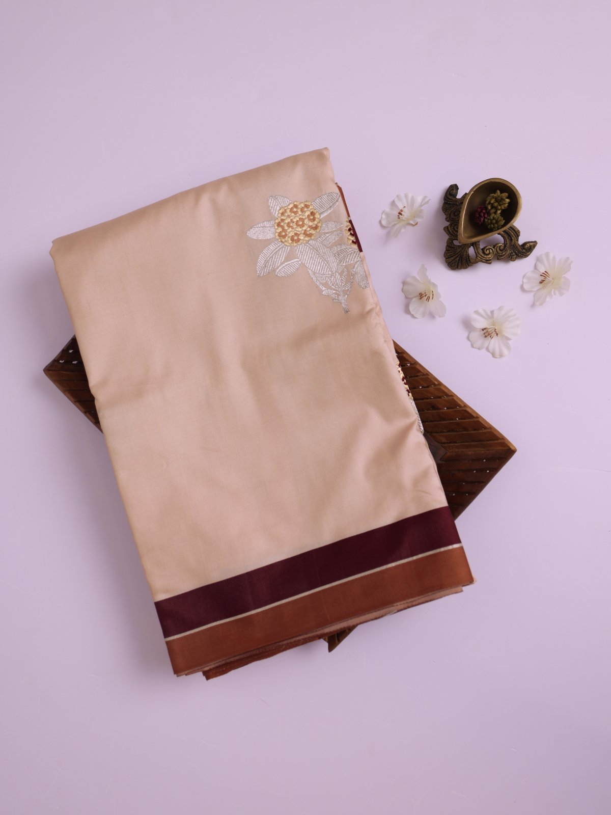 Cream Tan Mashru Silk Saree