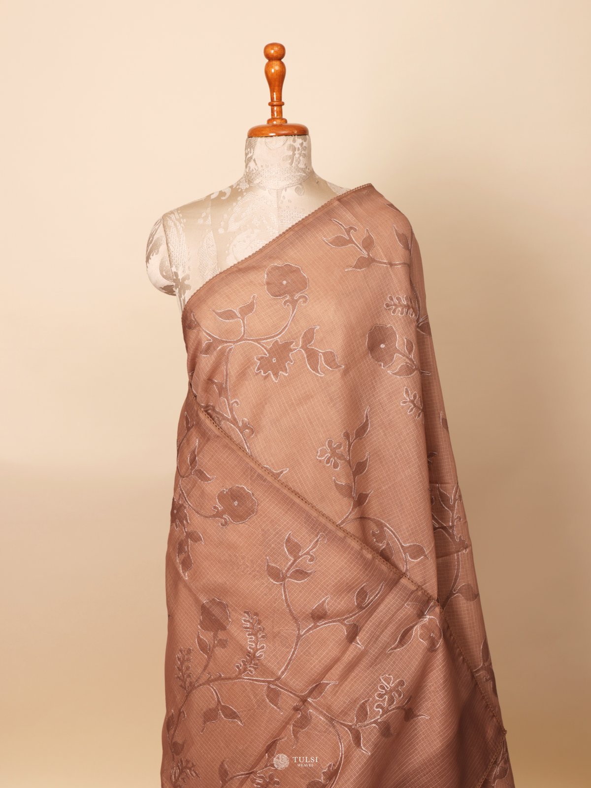 Light Brown Semi Kota With Embroidered Saree