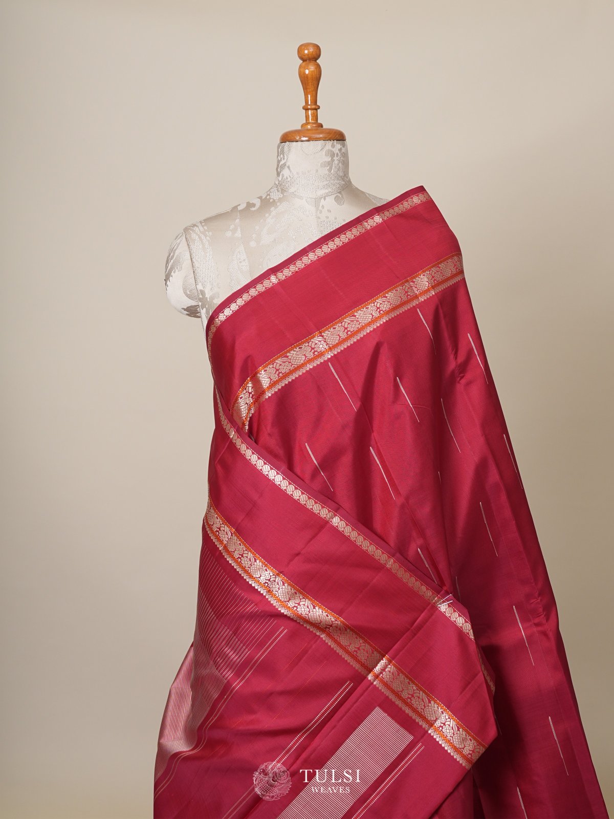 Redish Pink Kanjeevaram Silk Saree With Pattu Pett Border