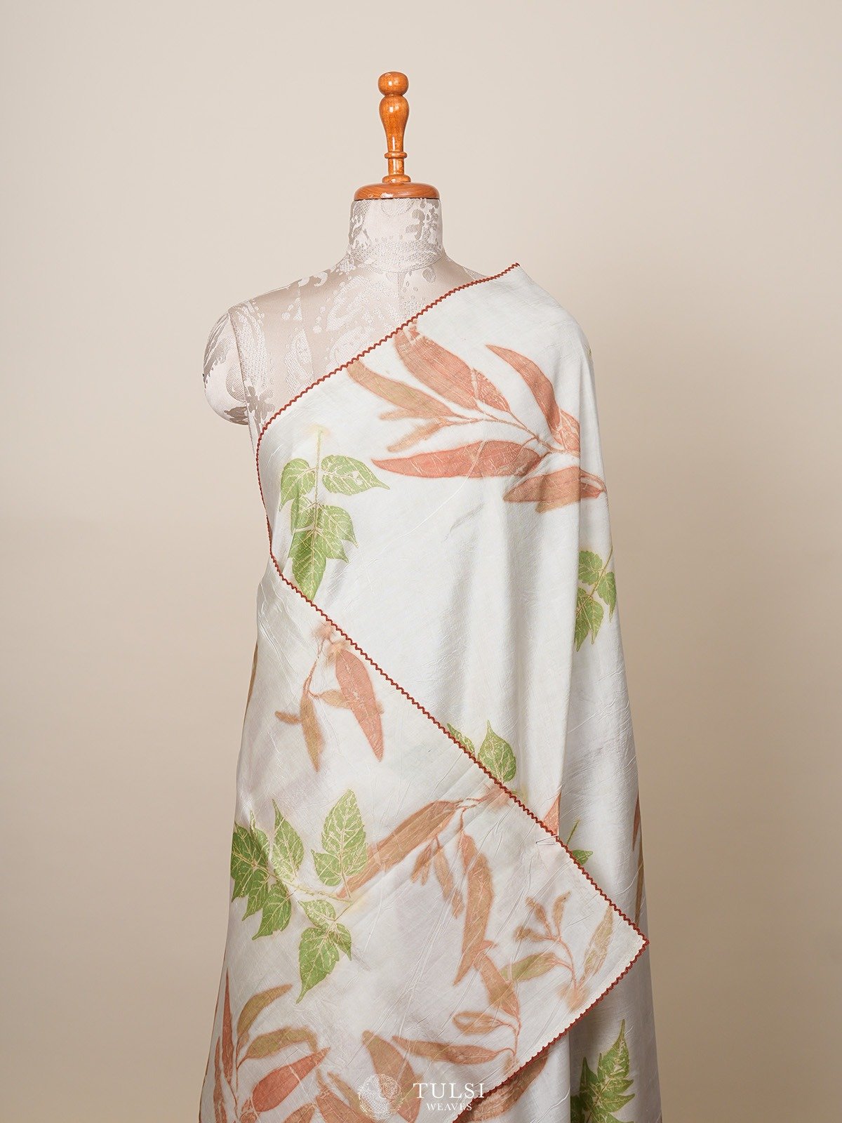 White Eco Print Silk Saree