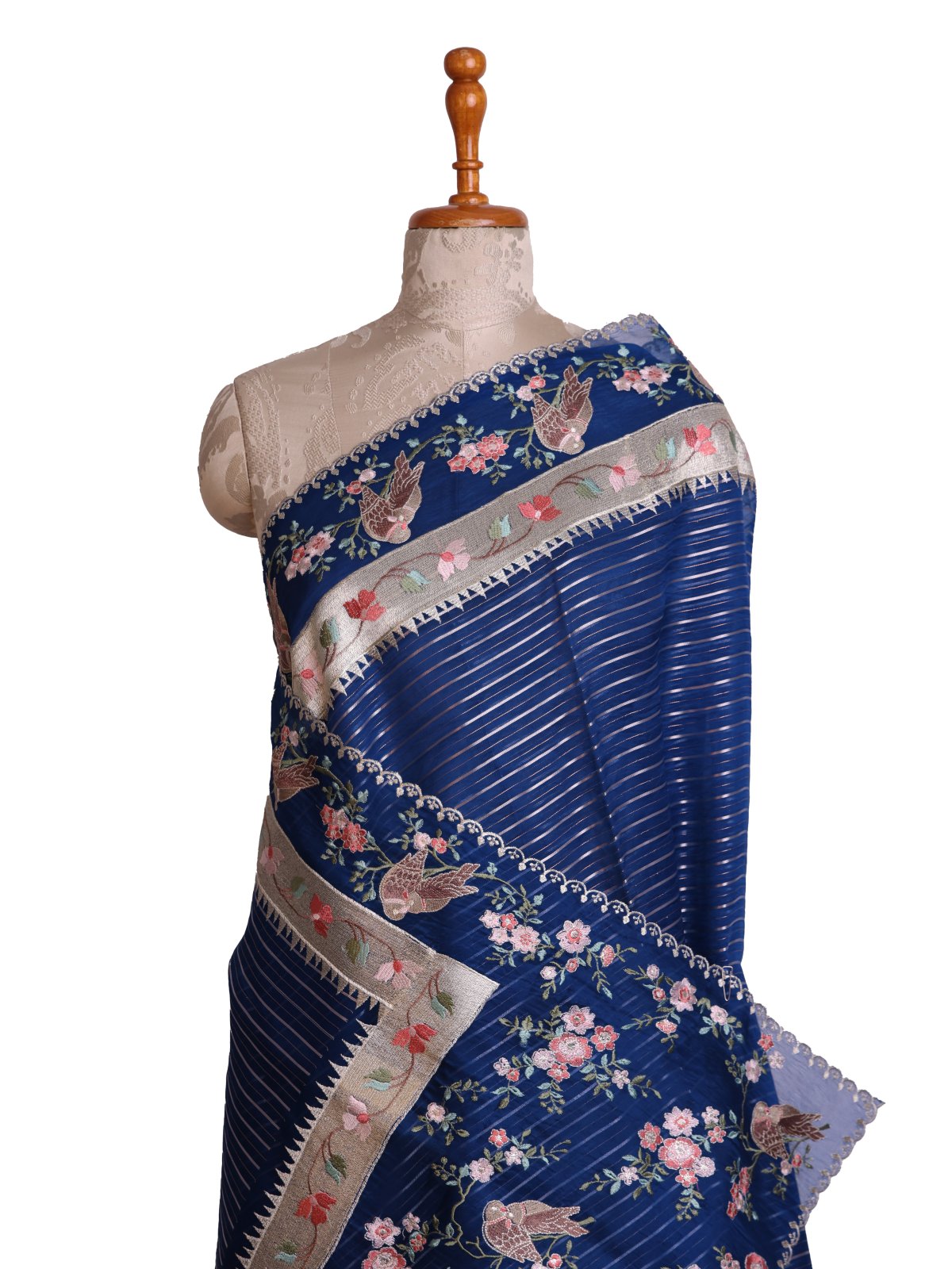 Blue Organza Silk Saree With Embroidery Border